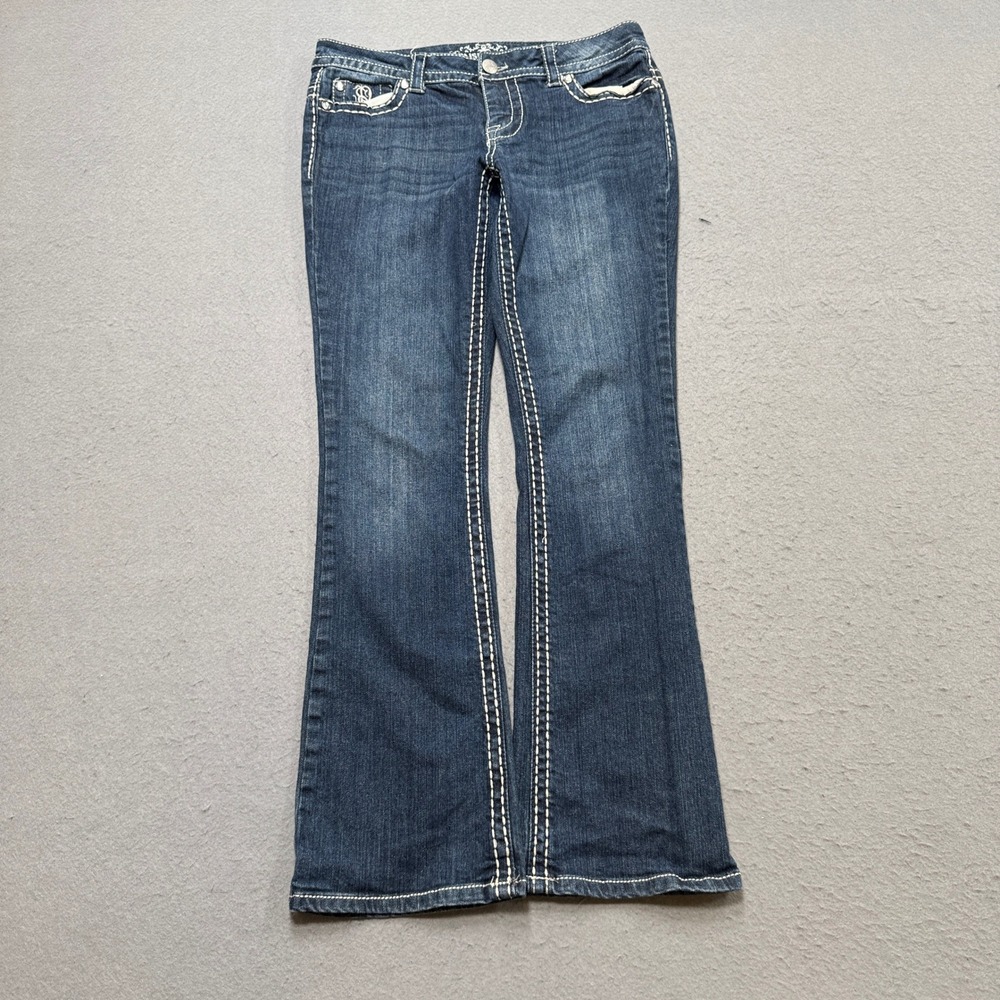 Paisley Sky Jeans Women's 6 Blue Denim Bootcut Slim Fit Low Rise Whiskered Retro